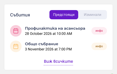 Предстоящите събития на таблото